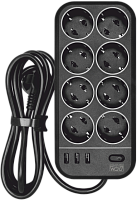 1928702 Сетевой фильтр Powercom SP-08 USB03AB 1.8М 1.8м (8 розеток) черный (коробка)